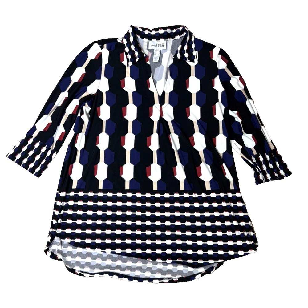 Joseph Ribkoff Tunic Top Shirt Slinky Stretchy Collar 3/4 SIZE  14